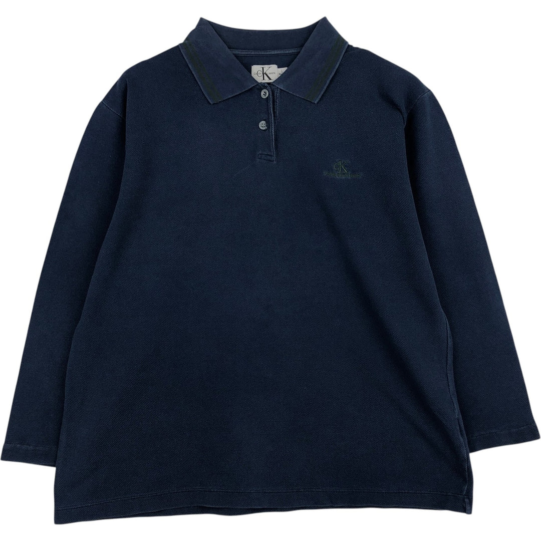 1990'S Calvin Klein long-sleeved polo shirt, men's size L equivalent, vintage. cotton navy blue type Vintage Second Hand