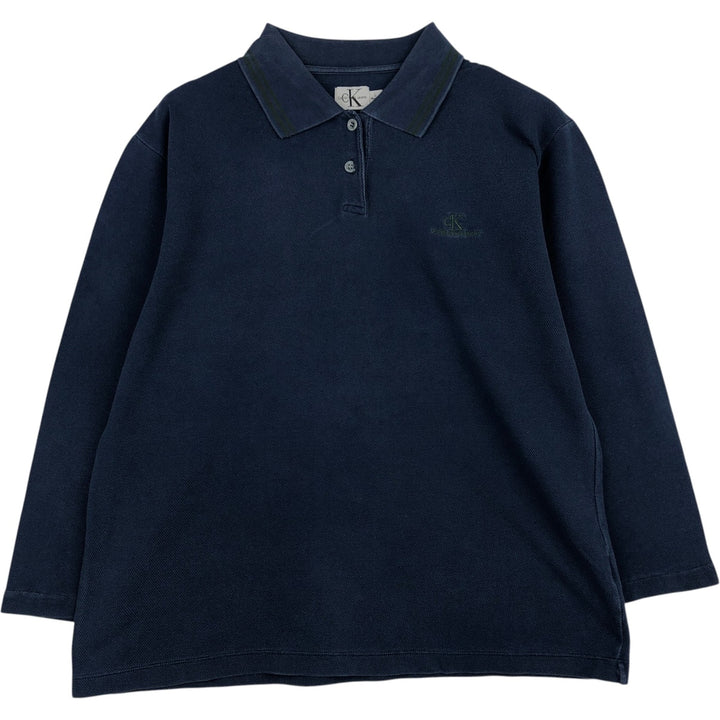 1990'S Calvin Klein long-sleeved polo shirt, men's size L equivalent, vintage. cotton navy blue type Vintage Second Hand