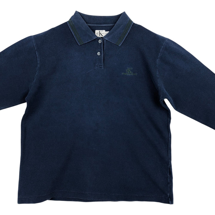1990'S Calvin Klein long-sleeved polo shirt, men's size L equivalent, vintage. cotton navy blue type Vintage Second Hand
