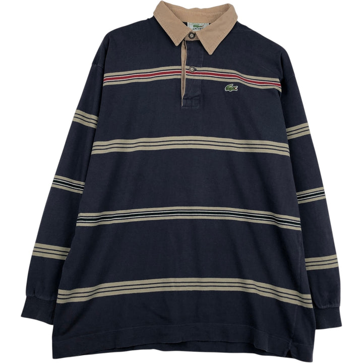 Lacoste Multi-stripe Long-Sleeve Striped Polo Shirt, Size 6 (Men's XL equivalent) cotton Purple type blue-purple Vintage Second Hand