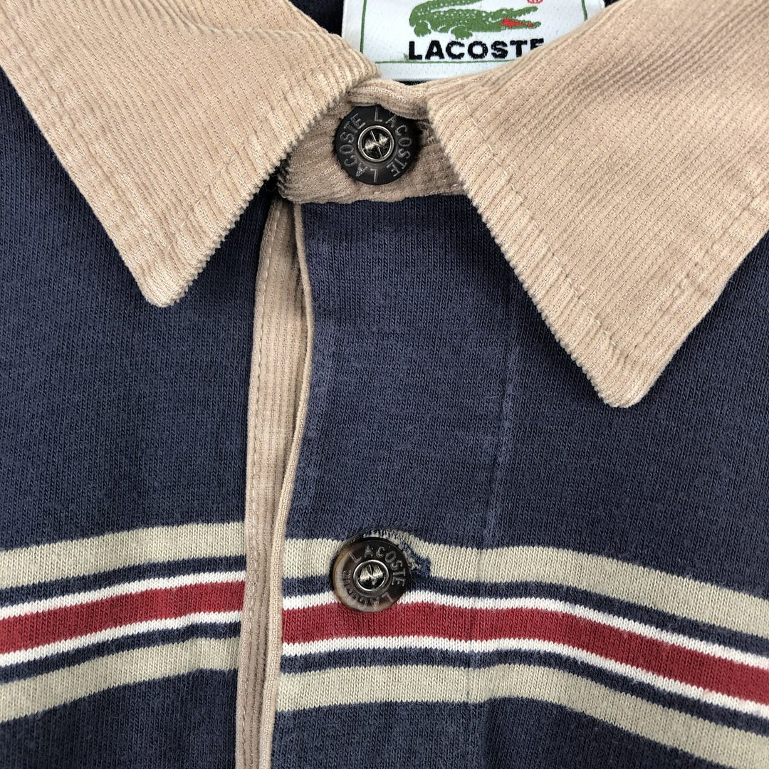Lacoste Multi-stripe Long-Sleeve Striped Polo Shirt, Size 6 (Men's XL equivalent) cotton Purple type blue-purple Vintage Second Hand