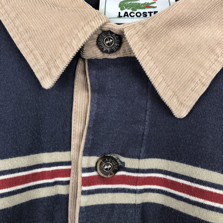 Lacoste Multi-stripe Long-Sleeve Striped Polo Shirt, Size 6 (Men's XL equivalent) cotton Purple type blue-purple Vintage Second Hand