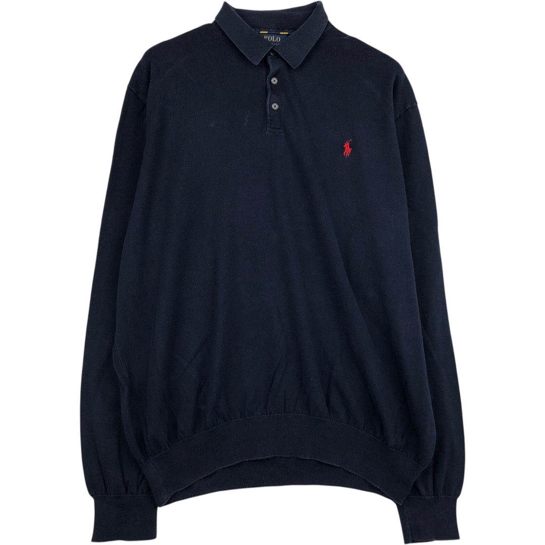 Ralph Lauren POLO RALPH LAUREN Long Sleeve Polo Shirt Men's XL cotton navy blue type Vintage Second Hand