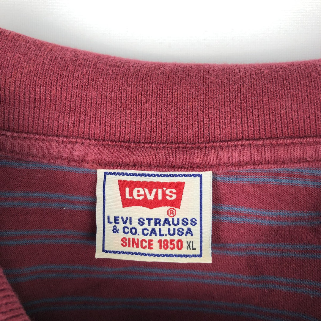 Levi's long-sleeved striped polo shirt, men's size XL (approx.) cotton red type Vintage Second Hand