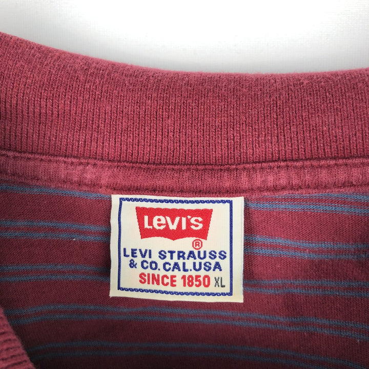 Levi's long-sleeved striped polo shirt, men's size XL (approx.) cotton red type Vintage Second Hand