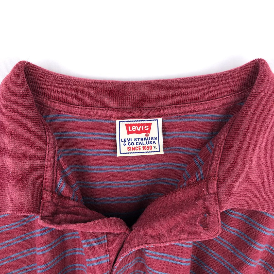 Levi's long-sleeved striped polo shirt, men's size XL (approx.) cotton red type Vintage Second Hand