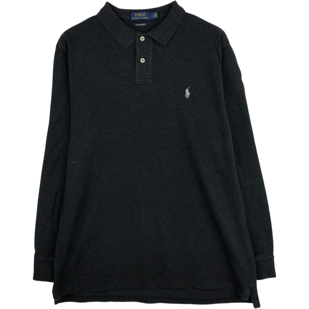 Ralph Lauren POLO RALPH LAUREN CUSTOM SLIM FIT long-sleeved polo shirt, men's size L cotton black type Vintage Second Hand
