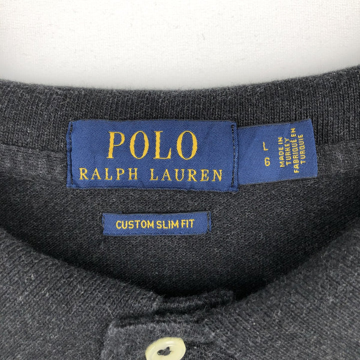 Ralph Lauren POLO RALPH LAUREN CUSTOM SLIM FIT long-sleeved polo shirt, men's size L cotton black type Vintage Second Hand