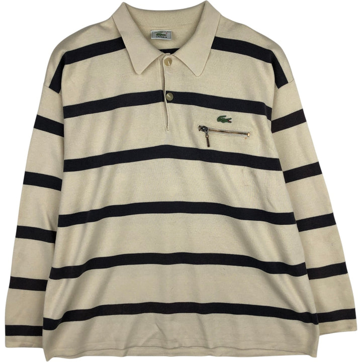 Lacoste long-sleeved striped polo shirt, men's size L cotton Beige type Vintage Second Hand