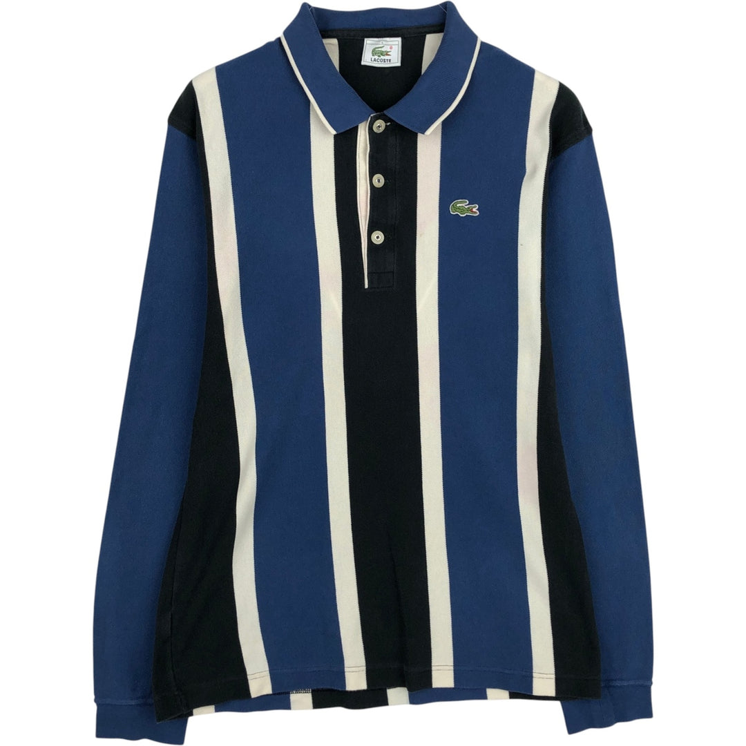 Lacoste Stripe Pattern Multi-Striped Long-Sleeve Polo Shirt, Size 4 (Men's M equivalent) cotton black type Vintage Second Hand
