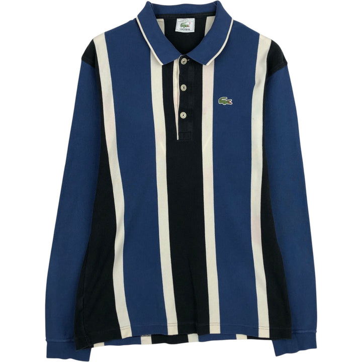 Lacoste Stripe Pattern Multi-Striped Long-Sleeve Polo Shirt, Size 4 (Men's M equivalent) cotton black type Vintage Second Hand
