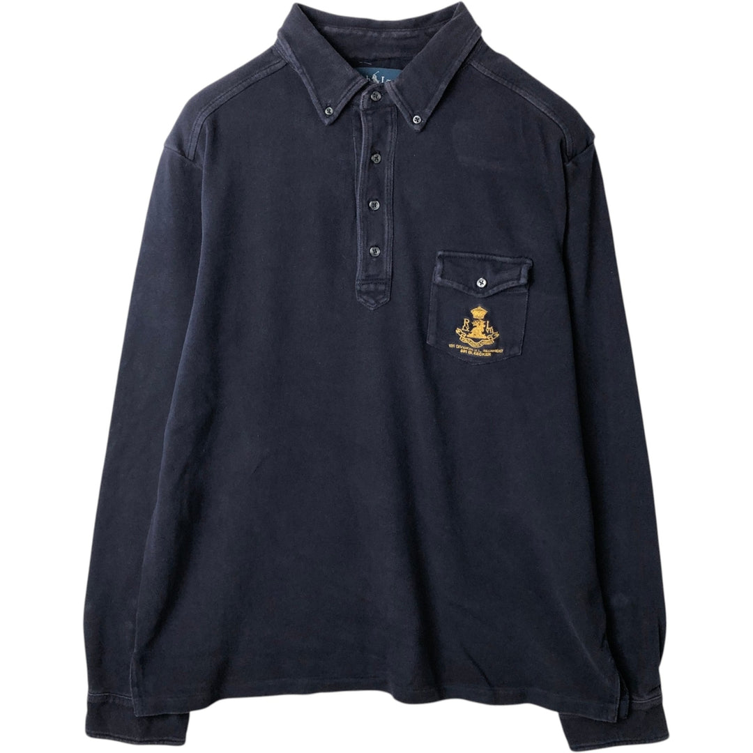 Ralph Lauren button-down long-sleeve polo shirt, men's size XL (approx.) cotton navy blue type Vintage Second Hand