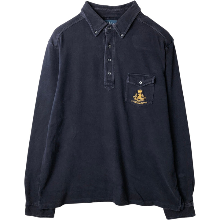 Ralph Lauren button-down long-sleeve polo shirt, men's size XL (approx.) cotton navy blue type Vintage Second Hand