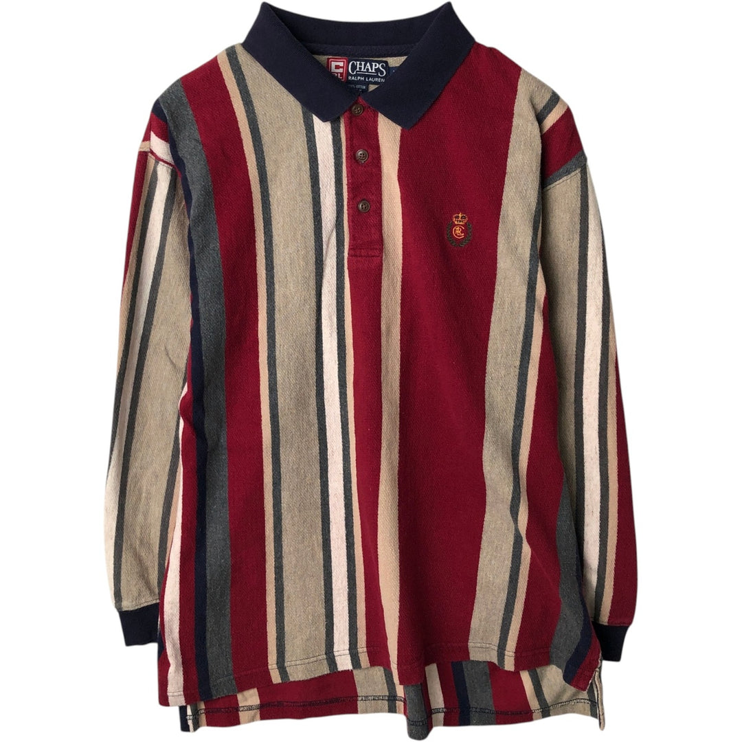 Ralph Lauren CHAPS Multi-Stripe Long-Sleeve Striped Polo Shirt, Men's Size L (approx.) cotton red type Vintage Second Hand