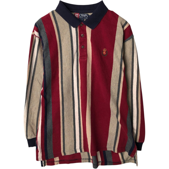 Ralph Lauren CHAPS Multi-Stripe Long-Sleeve Striped Polo Shirt, Men's Size L (approx.) cotton red type Vintage Second Hand