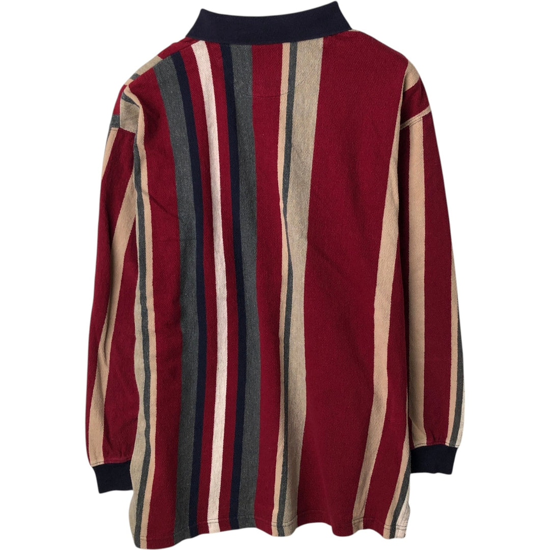 Ralph Lauren CHAPS Multi-Stripe Long-Sleeve Striped Polo Shirt, Men's Size L (approx.) cotton red type Vintage Second Hand