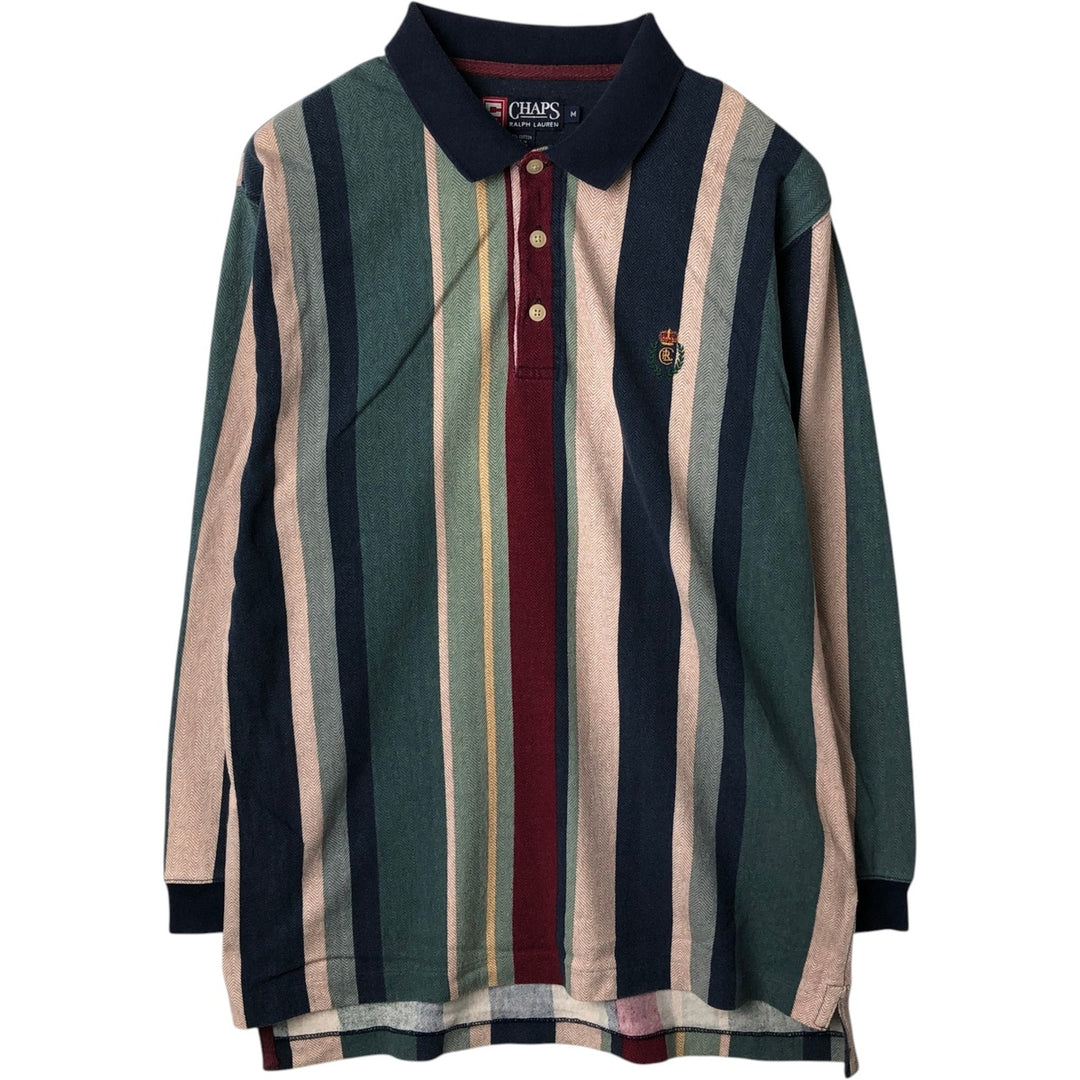 Ralph Lauren CHAPS Multi-stripe Herringbone Long-Sleeve Striped Polo Shirt, Men's Size M (approx.) cotton navy blue type Vintage Second Hand