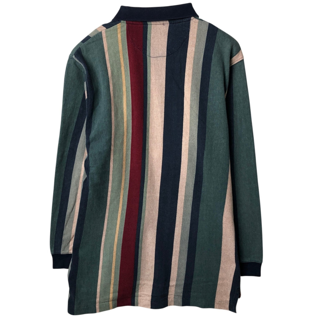 Ralph Lauren CHAPS Multi-stripe Herringbone Long-Sleeve Striped Polo Shirt, Men's Size M (approx.) cotton navy blue type Vintage Second Hand