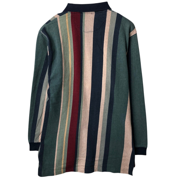 Ralph Lauren CHAPS Multi-stripe Herringbone Long-Sleeve Striped Polo Shirt, Men's Size M (approx.) cotton navy blue type Vintage Second Hand