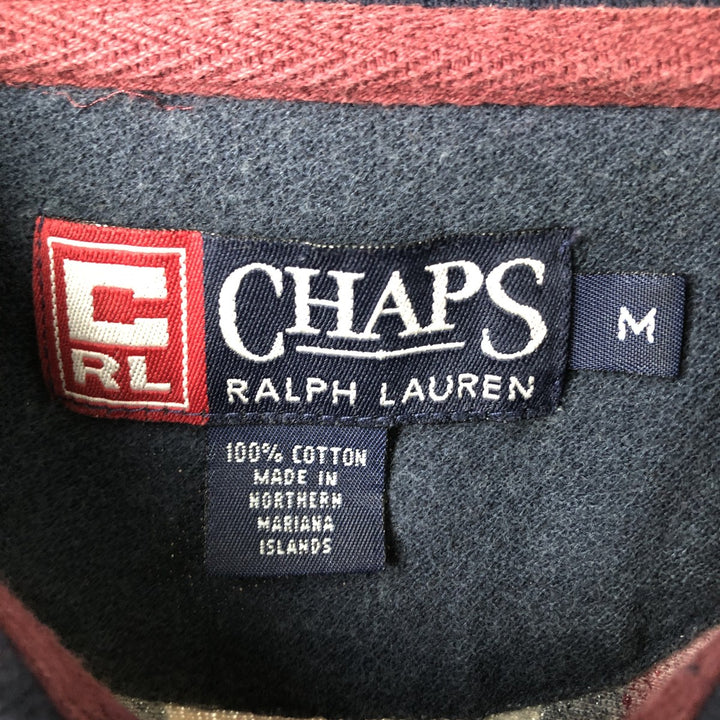 Ralph Lauren CHAPS Multi-stripe Herringbone Long-Sleeve Striped Polo Shirt, Men's Size M (approx.) cotton navy blue type Vintage Second Hand