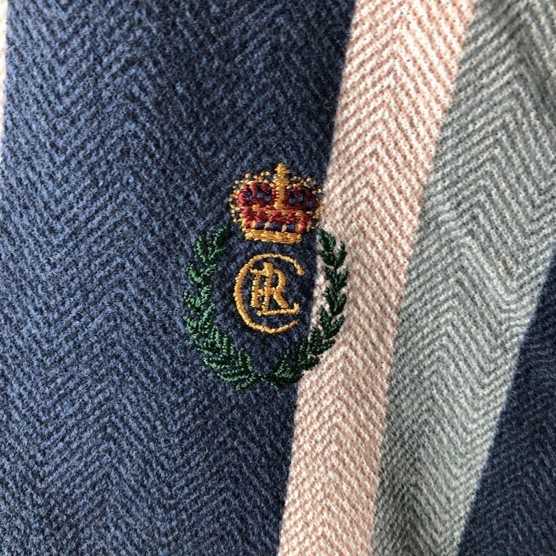 Ralph Lauren CHAPS Multi-stripe Herringbone Long-Sleeve Striped Polo Shirt, Men's Size M (approx.) cotton navy blue type Vintage Second Hand