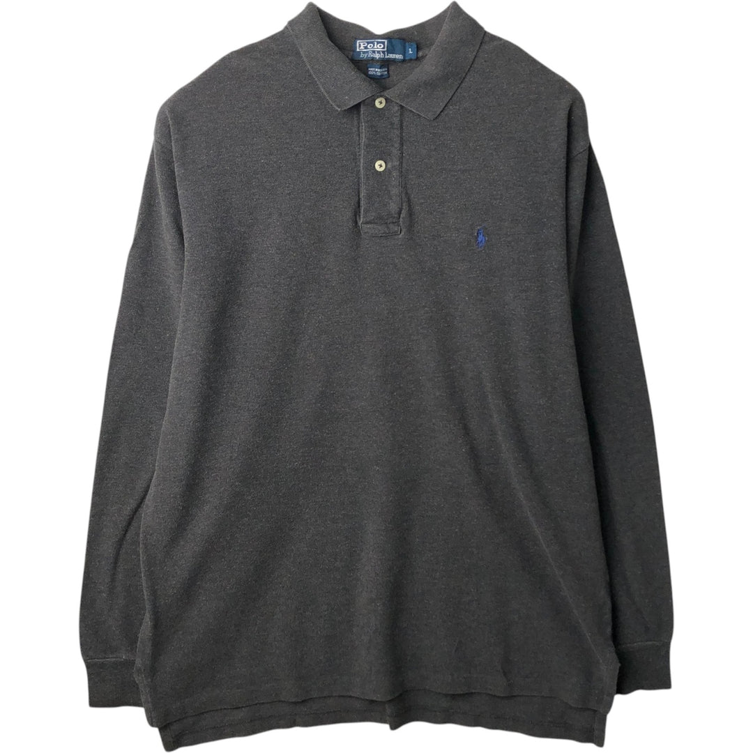 Ralph Lauren POLO by Ralph Lauren long sleeve polo shirt, men's size L cotton Charcoal Vintage Second Hand