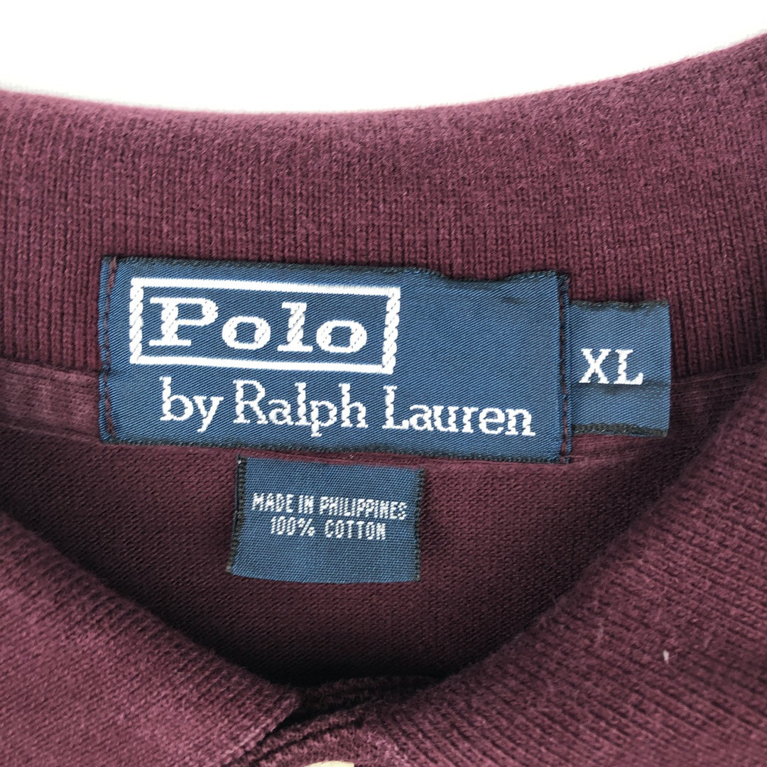 Ralph Lauren POLO by Ralph Lauren long sleeve polo shirt, men's XL size cotton red type reddish brown Vintage Second Hand