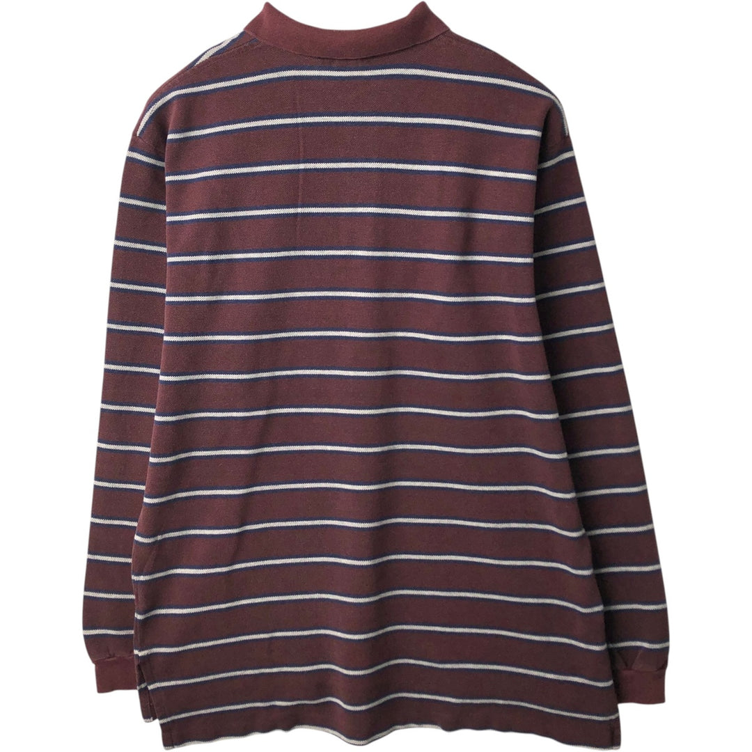 Ralph Lauren POLO by Ralph Lauren multi-border long-sleeved polo shirt, men's size XL cotton wine-red Vintage Second Hand