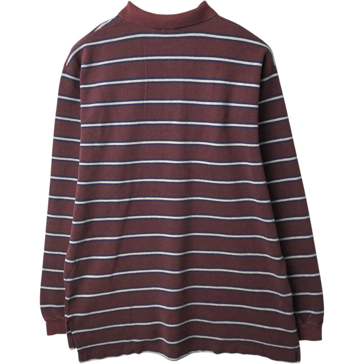Ralph Lauren POLO by Ralph Lauren multi-border long-sleeved polo shirt, men's size XL cotton wine-red Vintage Second Hand