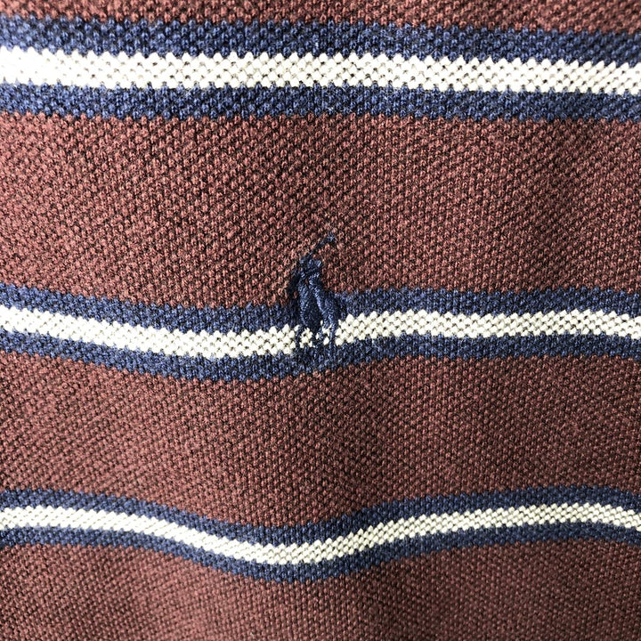Ralph Lauren POLO by Ralph Lauren multi-border long-sleeved polo shirt, men's size XL cotton wine-red Vintage Second Hand