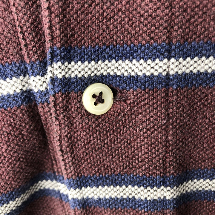 Ralph Lauren POLO by Ralph Lauren multi-border long-sleeved polo shirt, men's size XL cotton wine-red Vintage Second Hand