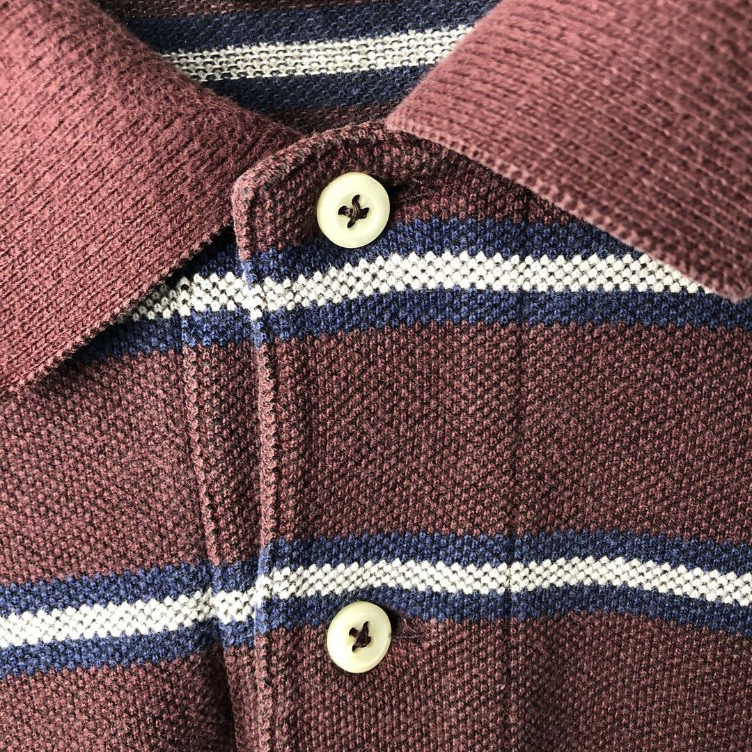 Ralph Lauren POLO by Ralph Lauren multi-border long-sleeved polo shirt, men's size XL cotton wine-red Vintage Second Hand