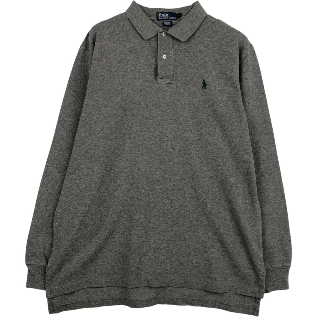 Ralph Lauren POLO by Ralph Lauren long sleeve polo shirt, men's size L cotton Charcoal Vintage Second Hand