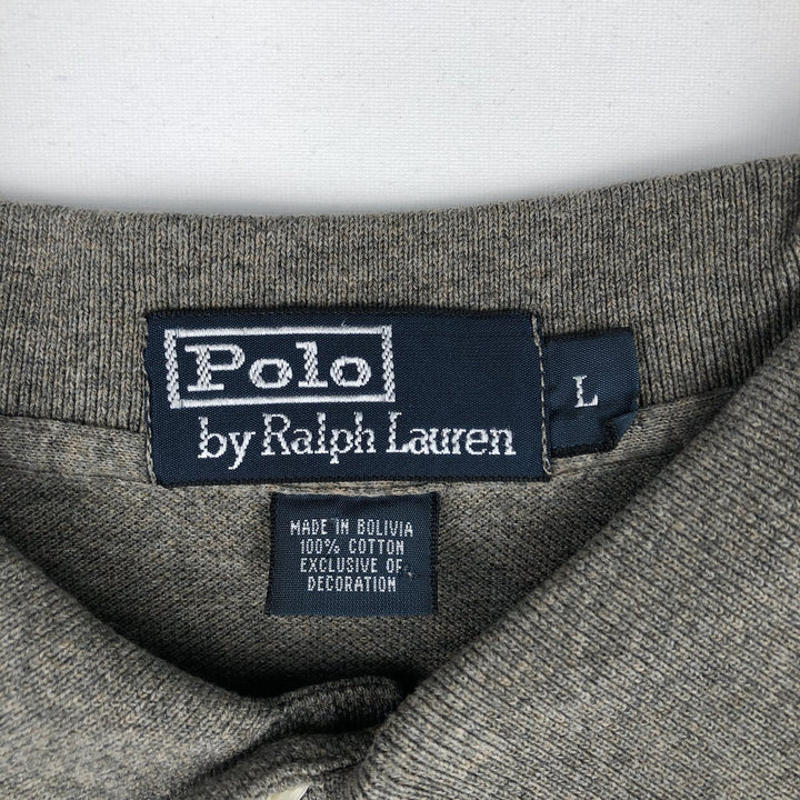 Ralph Lauren POLO by Ralph Lauren long sleeve polo shirt, men's size L cotton Charcoal Vintage Second Hand