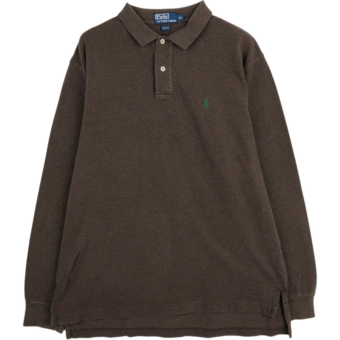 Ralph Lauren POLO by Ralph Lauren CUSTOM FIT Long-Sleeve Polo Shirt, Men's Size XL (approx.) cotton brown type Vintage Second Hand