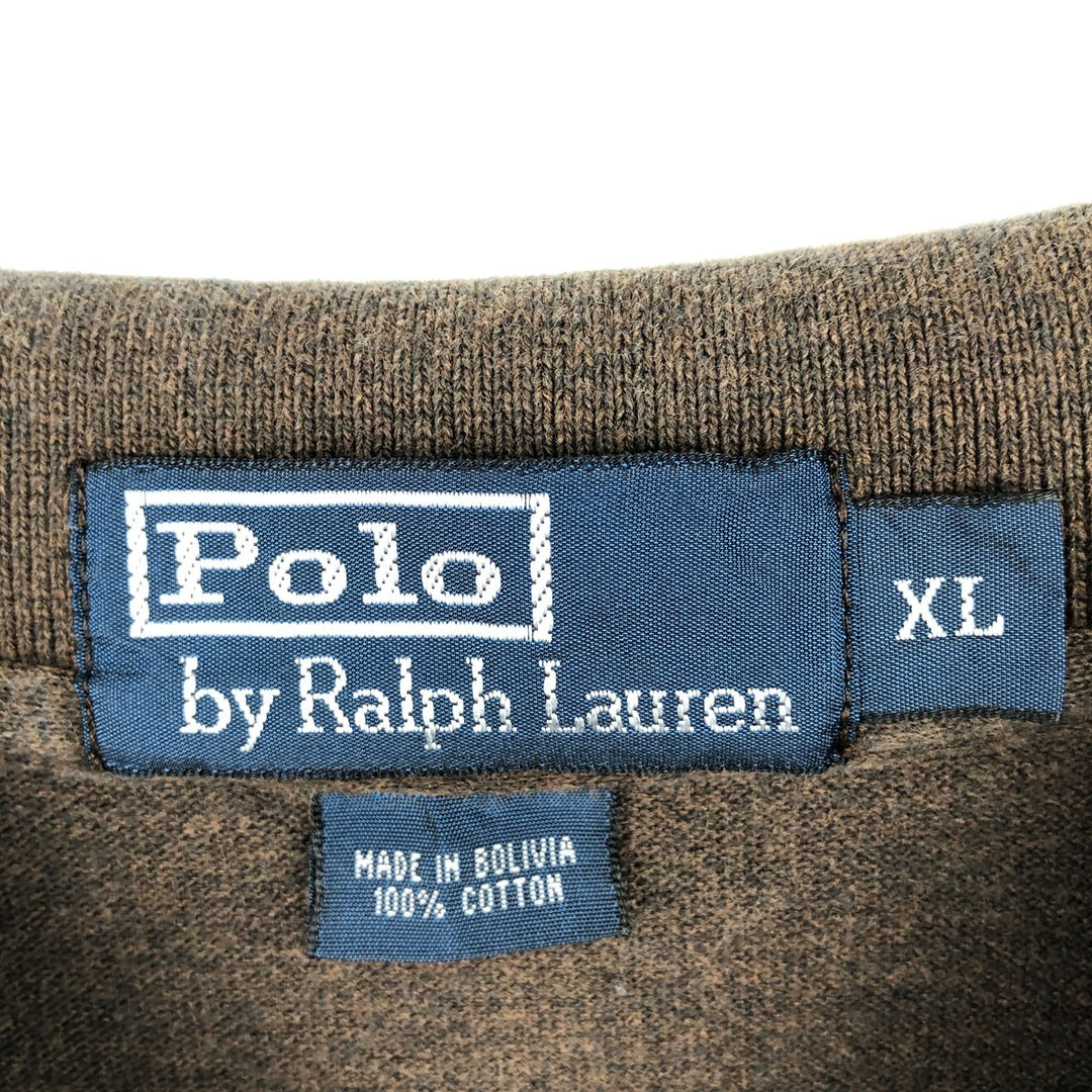 Ralph Lauren POLO by Ralph Lauren CUSTOM FIT Long-Sleeve Polo Shirt, Men's Size XL (approx.) cotton brown type Vintage Second Hand