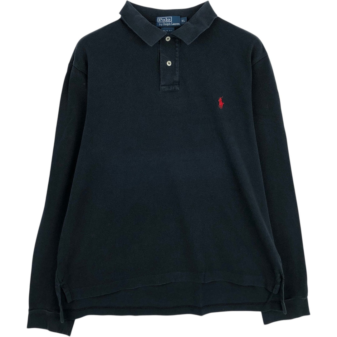 Ralph Lauren POLO by Ralph Lauren SLIM FIT Long-Sleeve Polo Shirt, Men's Size XL (approx.) cotton black type Vintage Second Hand