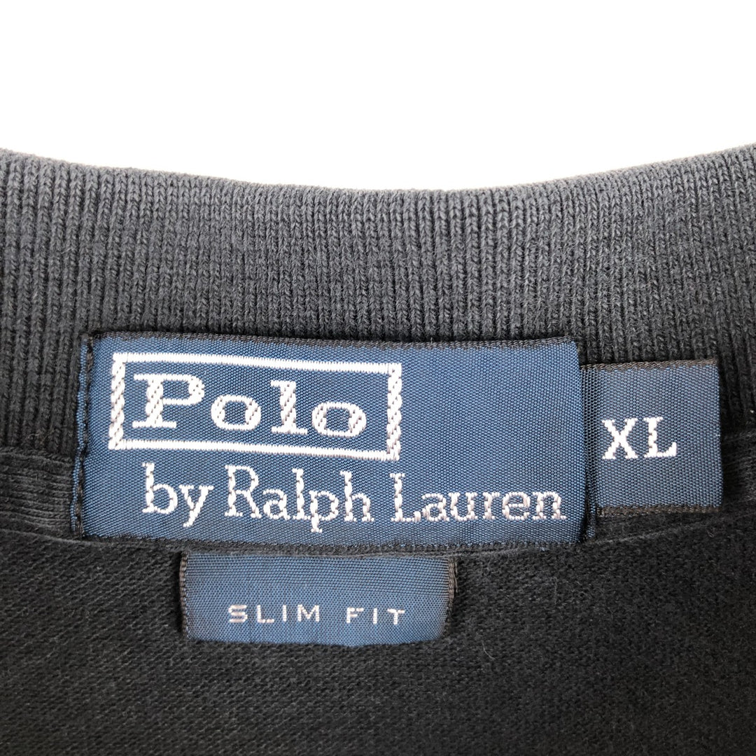 Ralph Lauren POLO by Ralph Lauren SLIM FIT Long-Sleeve Polo Shirt, Men's Size XL (approx.) cotton black type Vintage Second Hand