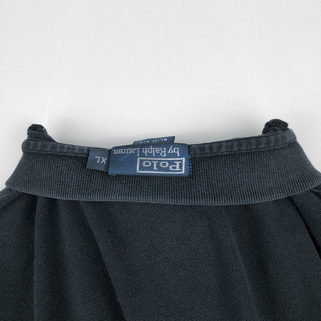 Ralph Lauren POLO by Ralph Lauren SLIM FIT Long-Sleeve Polo Shirt, Men's Size XL (approx.) cotton black type Vintage Second Hand