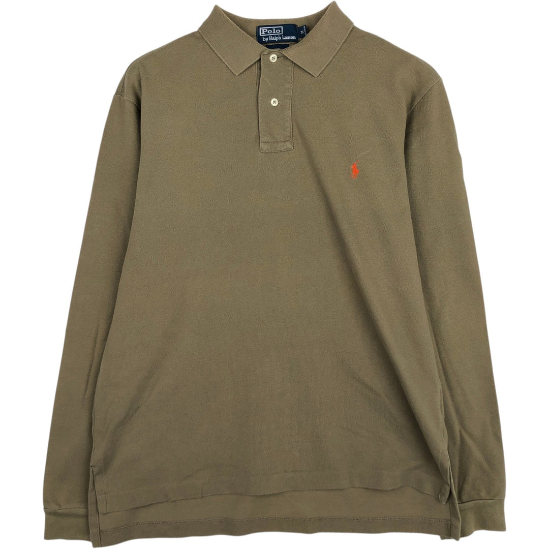 Ralph Lauren POLO by Ralph Lauren CUSTOM FIT long sleeve polo shirt, men's size M cotton beige type brown Vintage Second Hand