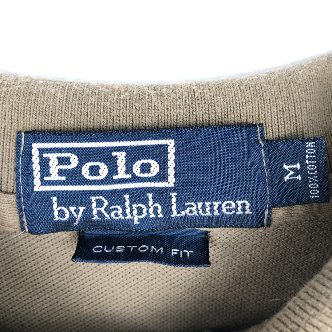 Ralph Lauren POLO by Ralph Lauren CUSTOM FIT long sleeve polo shirt, men's size M cotton beige type brown Vintage Second Hand