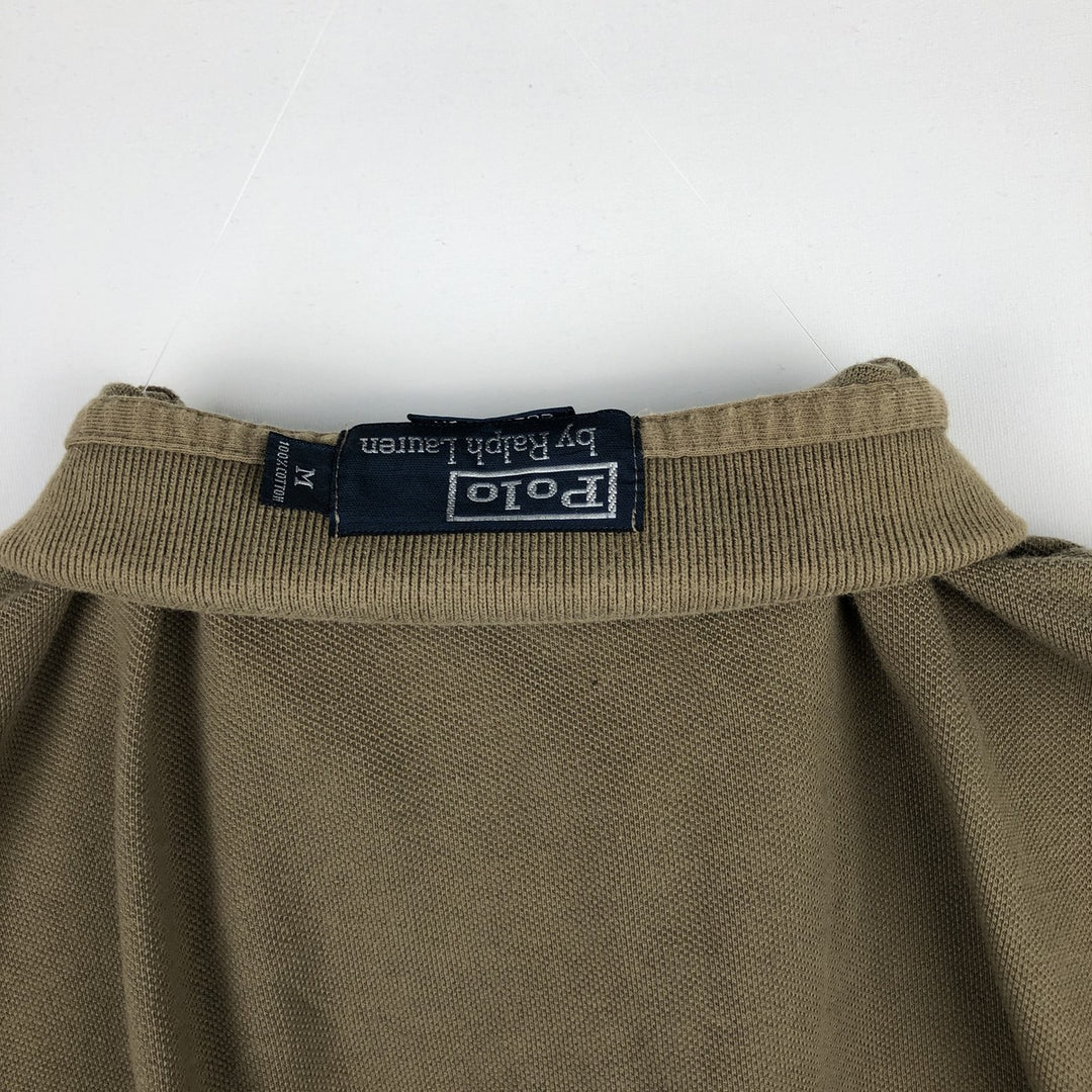 Ralph Lauren POLO by Ralph Lauren CUSTOM FIT long sleeve polo shirt, men's size M cotton beige type brown Vintage Second Hand