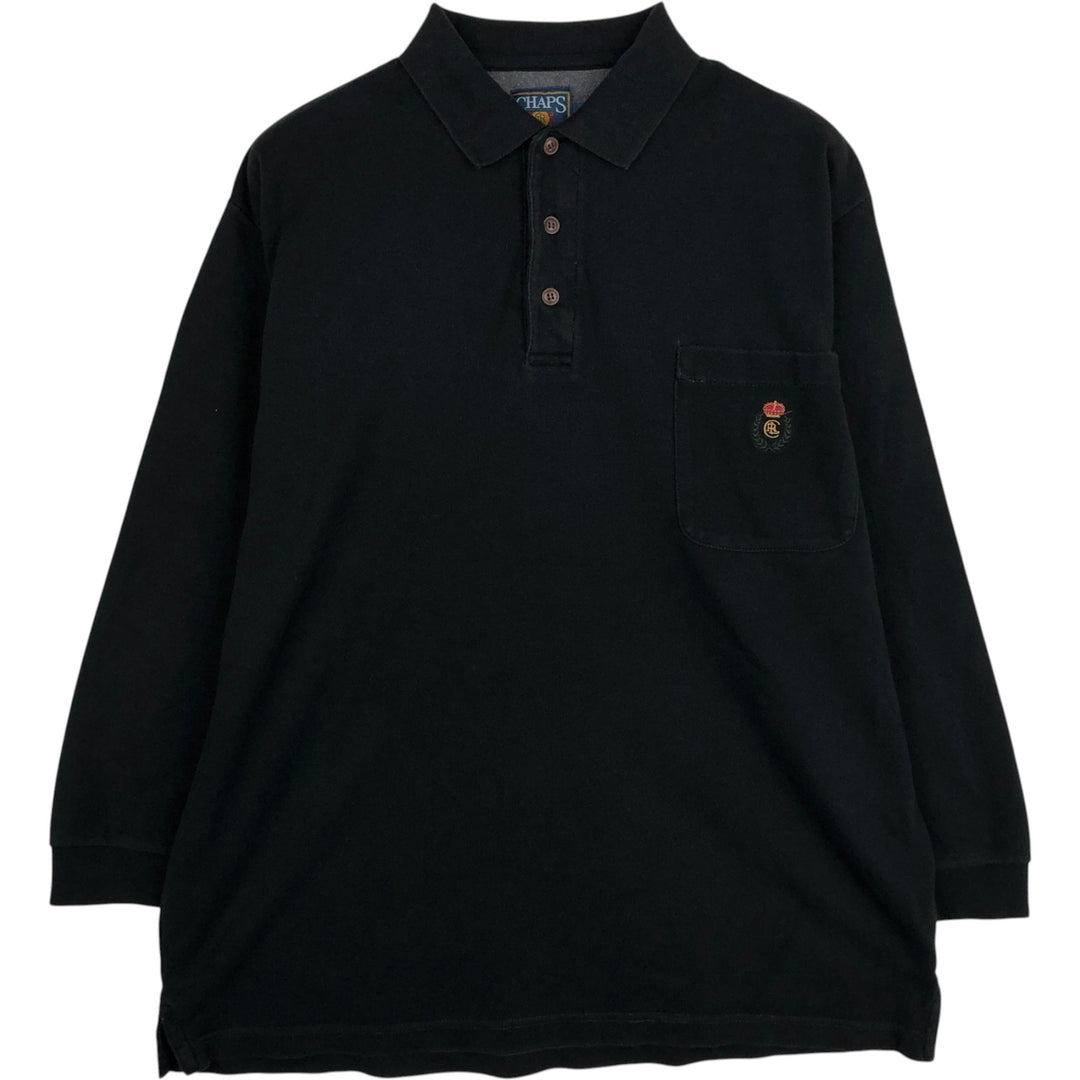 Ralph Lauren CHAPS long-sleeved polo shirt, men's size M cotton black type Vintage Second Hand