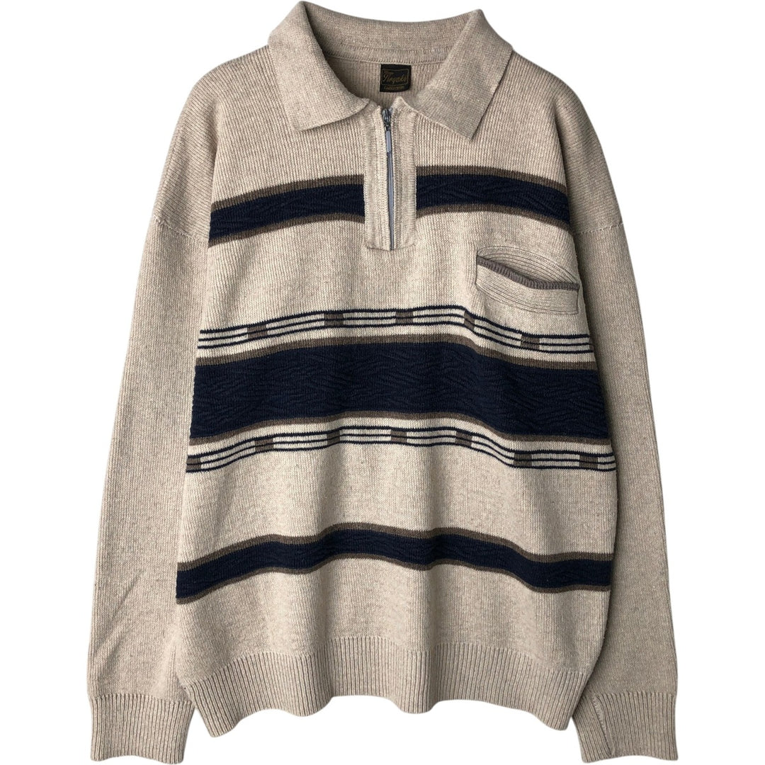 Tiryaki Collection All-over print cotton knit half-zip sweater, men's size M (approx.) unclear Beige type Vintage Second Hand