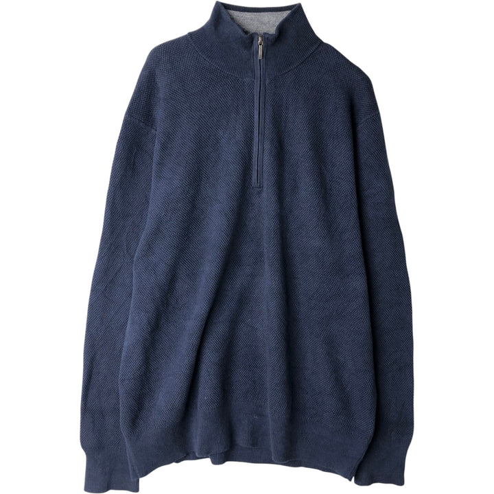 Brooks Brothers Cotton Knit Half-Zip Sweater, Men's Size L cotton navy blue type Vintage Second Hand