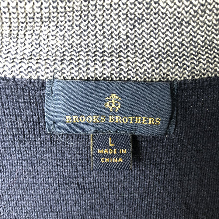 Brooks Brothers Cotton Knit Half-Zip Sweater, Men's Size L cotton navy blue type Vintage Second Hand