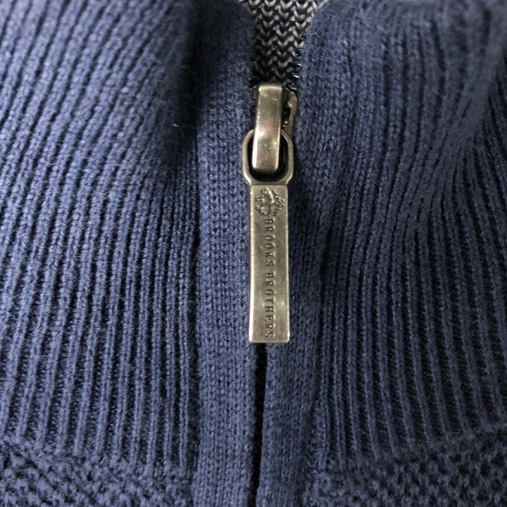 Brooks Brothers Cotton Knit Half-Zip Sweater, Men's Size L cotton navy blue type Vintage Second Hand