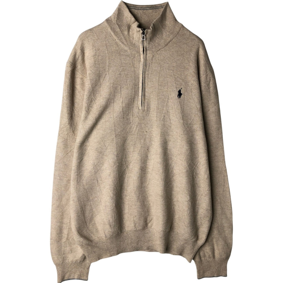 Ralph Lauren POLO RALPH LAUREN Cotton knit half zip sweater Men's XL size Pima Cotton Beige type Vintage Second Hand