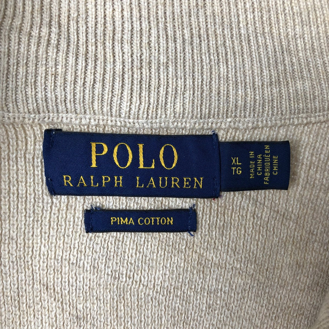 Ralph Lauren POLO RALPH LAUREN Cotton knit half zip sweater Men's XL size Pima Cotton Beige type Vintage Second Hand