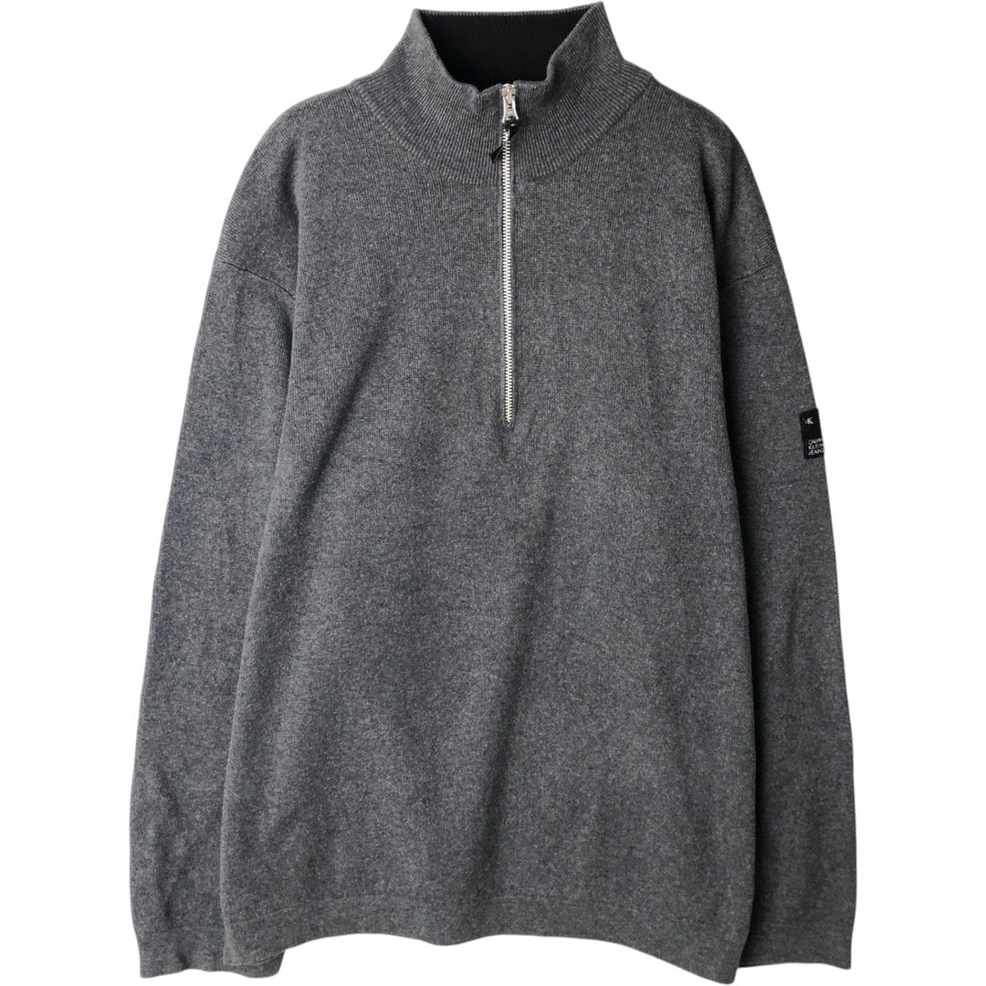 Calvin Klein cotton knit half-zip sweater, men's size L (approx.) cotton Charcoal Vintage Second Hand